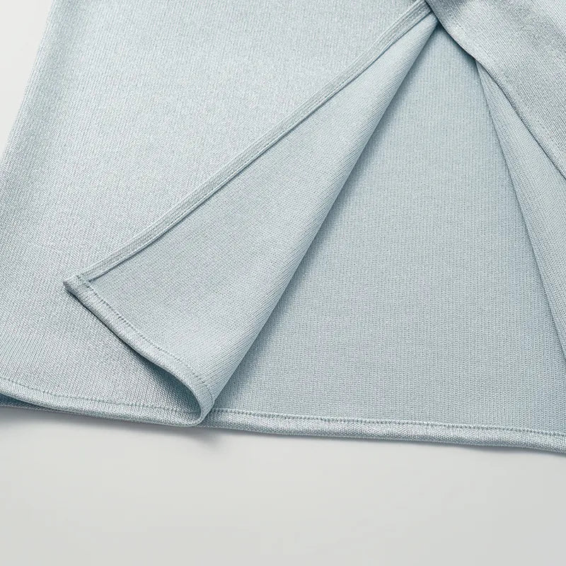 “Easy Go Chic” 醋酸針織面料特殊剪裁鉛筆裙 — 淺藍