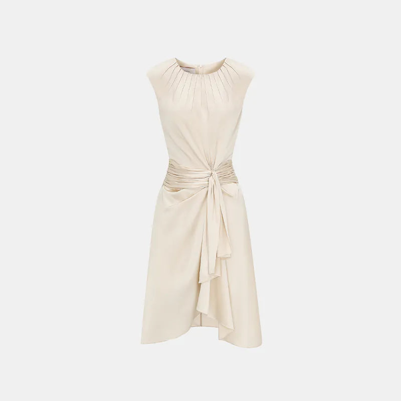”Date night elegance” 真絲不規則立體剪裁洋裝 —晨光白