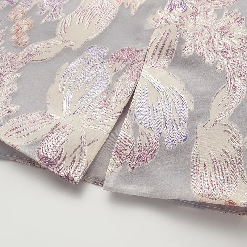 "Imperial Garden Teatime" Silk Brocade Embroidered Chinese Vest - Lilac 