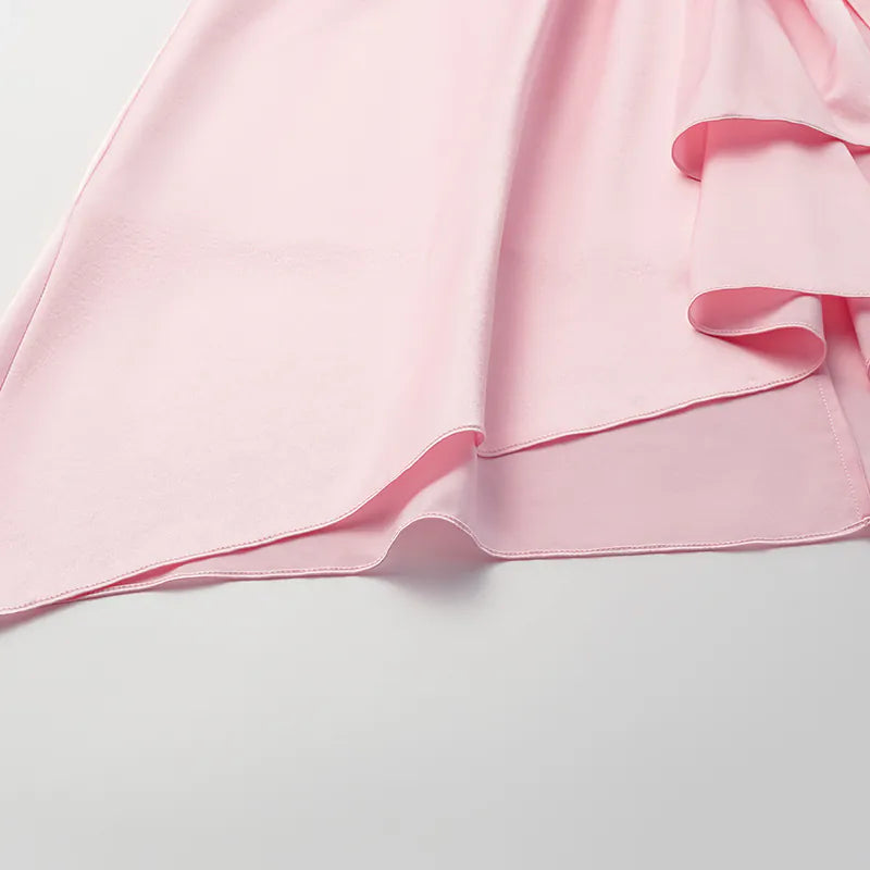 ”Date night elegance” 真絲不規則立體剪裁洋裝 —櫻花粉