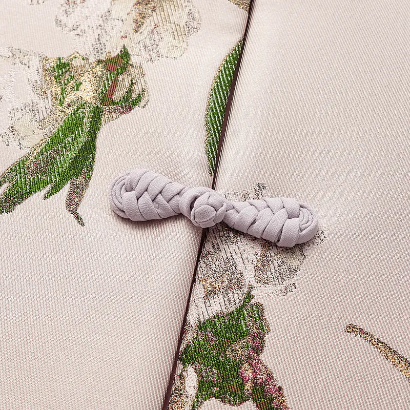 "Imperial Garden Teatime" Italian jacquard fabric patchwork vest short vest - Magnolia 