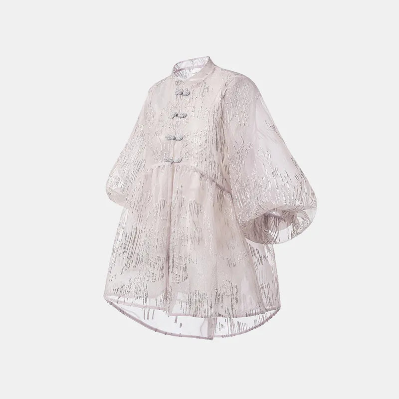 "Imperial Garden Teatime" Custom Jacquard Light Chinese Style Jacket - Lavender Purple 
