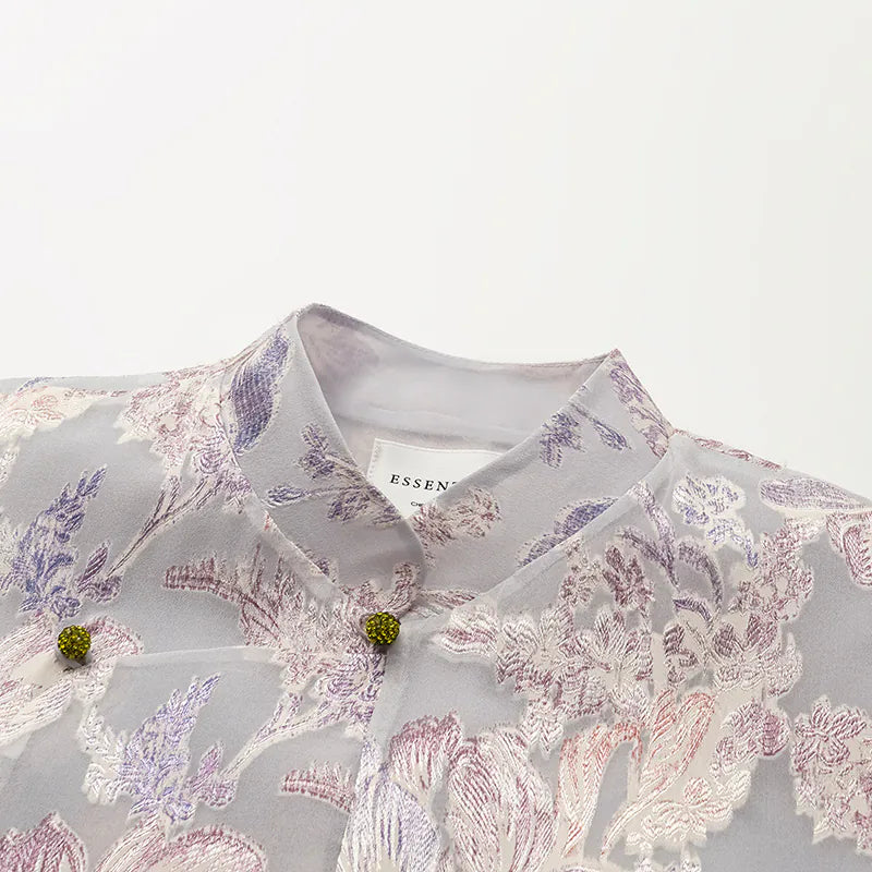 "Imperial Garden Teatime" Silk Brocade Embroidered Chinese Vest - Lilac 