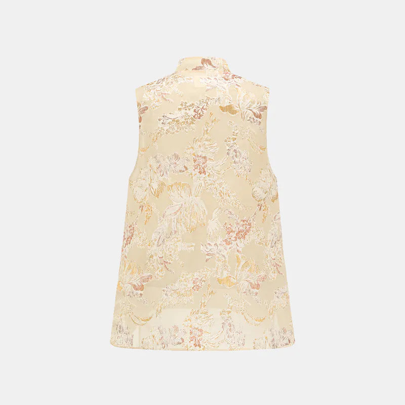 "Imperial Garden Teatime" 真絲織錦繡花中式背心—鵝黃