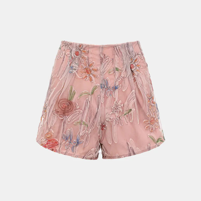 "Gallery Hours" Italian 3D painted lace shorts 