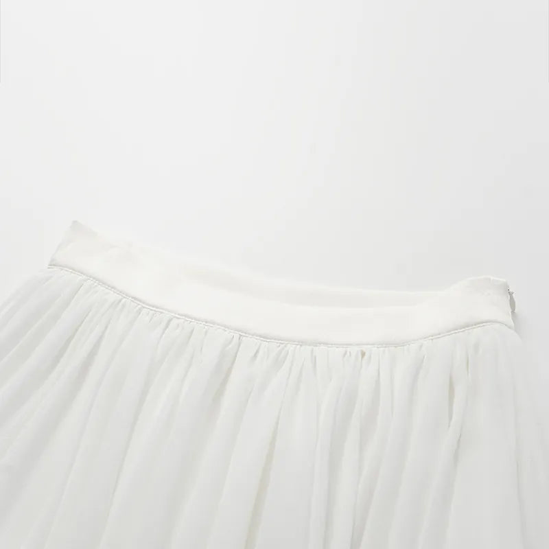 “Easy-Go Chic”  雪紡超大百褶不規則裙 — 白