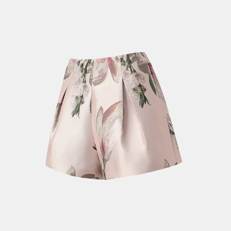 "Imperial Garden Teatime" Italian jacquard shorts - Magnolia 