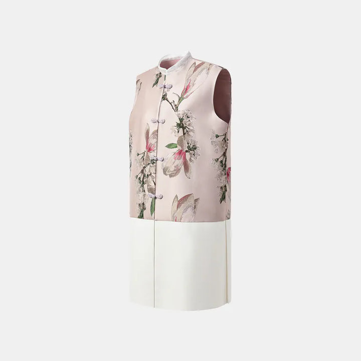 “Imperial Garden Teatime” 義大利提花面料拼接馬甲中長背心—木蘭花