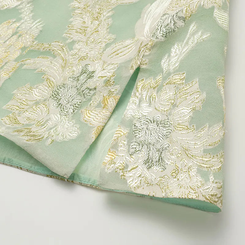 "Imperial Garden Teatime" Silk Brocade Embroidered Chinese Vest - Mint Green 
