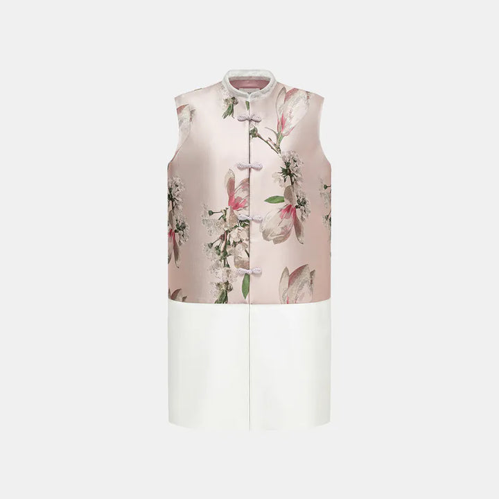 “Imperial Garden Teatime” 義大利提花面料拼接馬甲中長背心—木蘭花