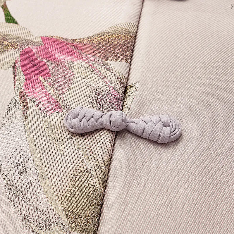 "Imperial Garden Teatime" Italian jacquard fabric patchwork vest long vest - Magnolia 