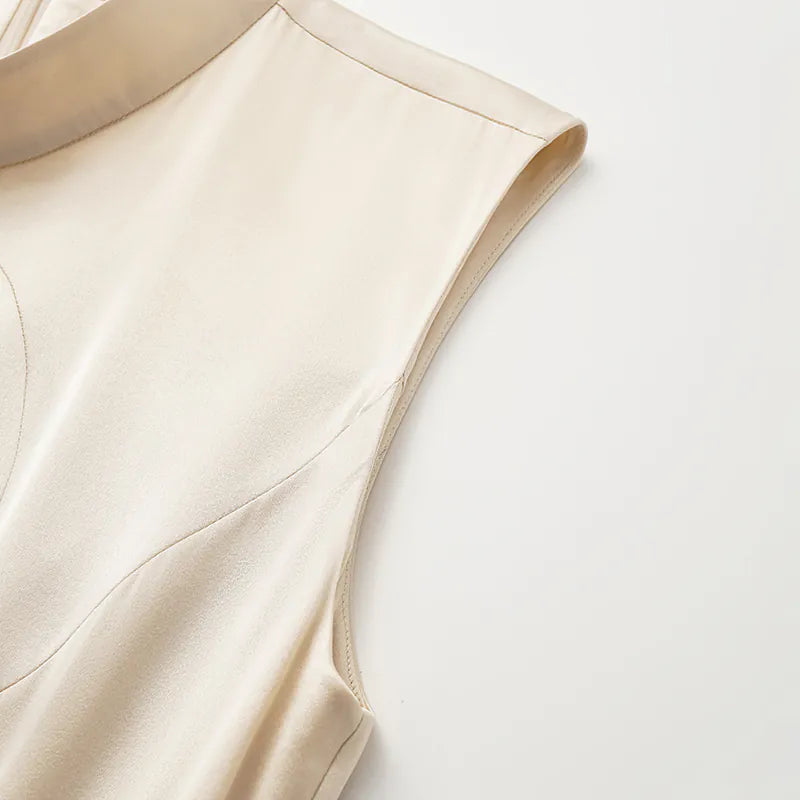 “茶宴” 100%真絲新中式旗袍洋裝 — 晨光白