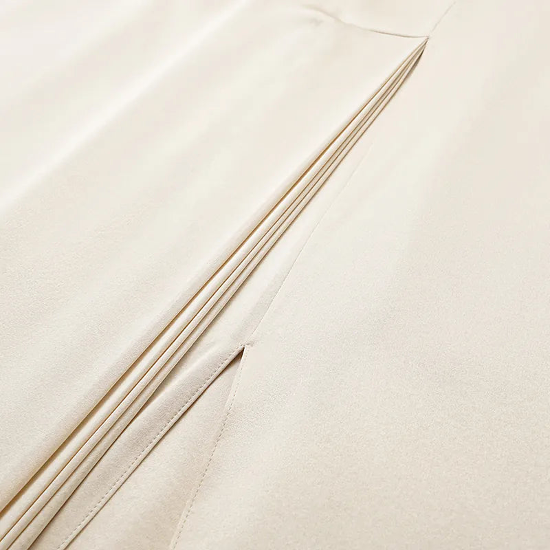 “茶宴” 100%真絲新中式旗袍洋裝 — 晨光白