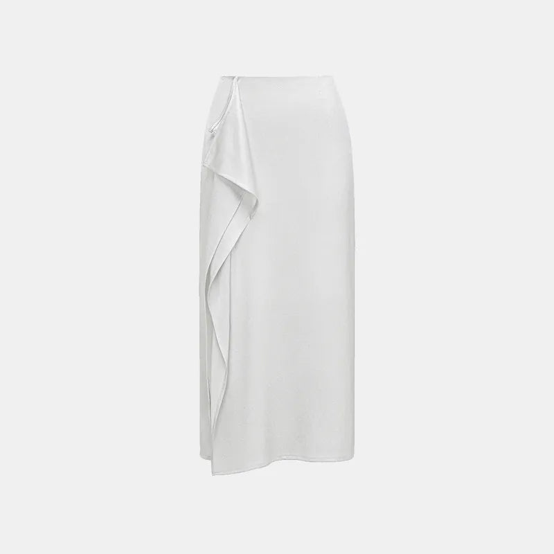 “Easy Go Chic” 醋酸針織面料特殊剪裁鉛筆裙 — 銀白