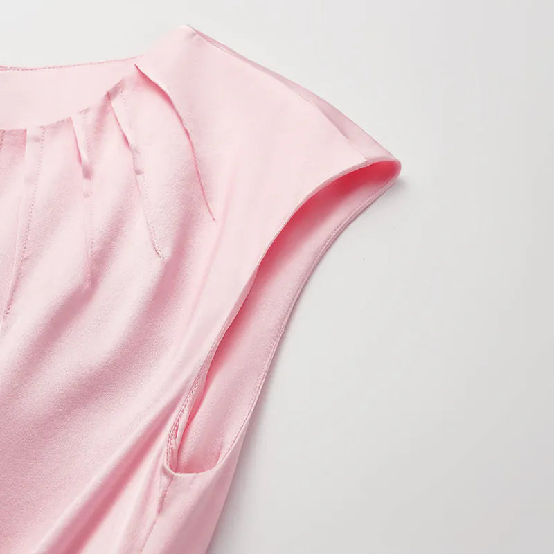 ”Date night elegance” 真絲不規則立體剪裁洋裝 —櫻花粉