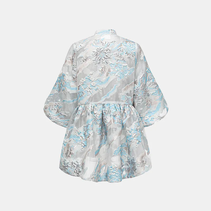 “春裳雅集”義大利緹花面料輕國風外套— 天藍