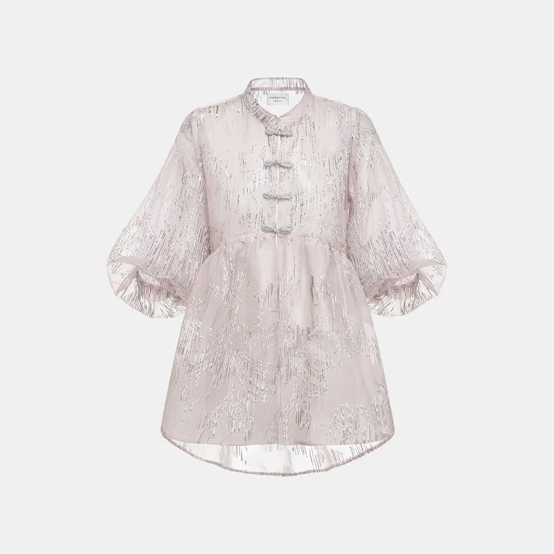 "Imperial Garden Teatime" Custom Jacquard Light Chinese Style Jacket - Lavender Purple 