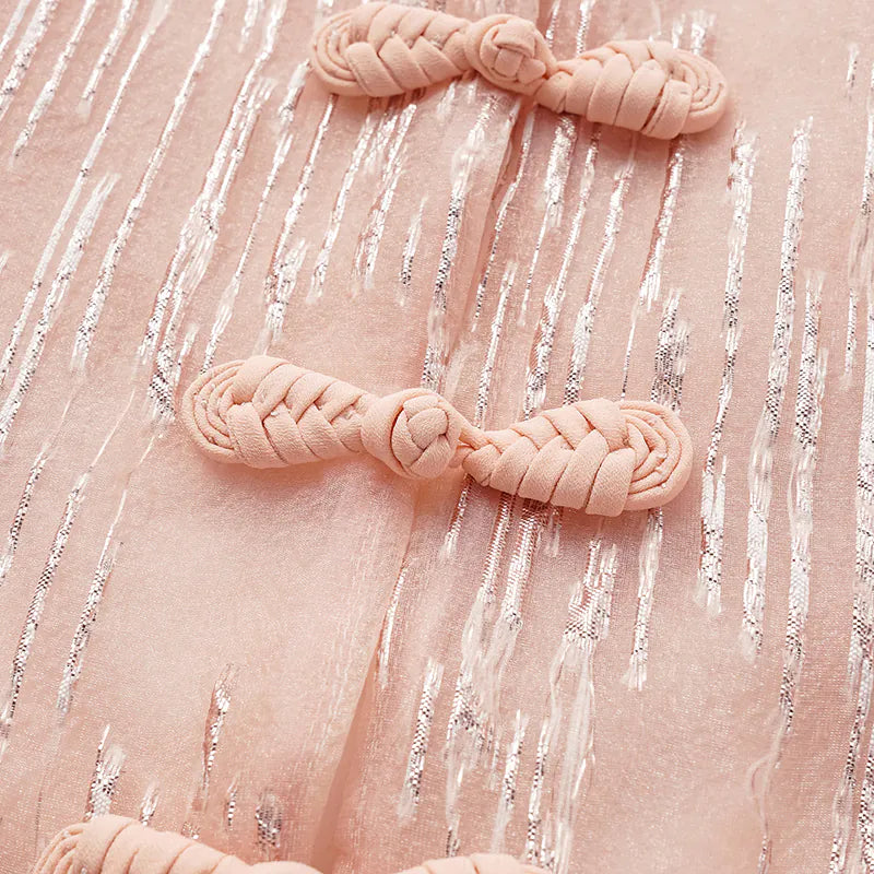 "Imperial Garden Teatime" custom jacquard fabric light Chinese style jacket - cherry blossom pink 