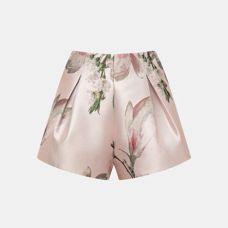 "Imperial Garden Teatime" Italian jacquard shorts - Magnolia 
