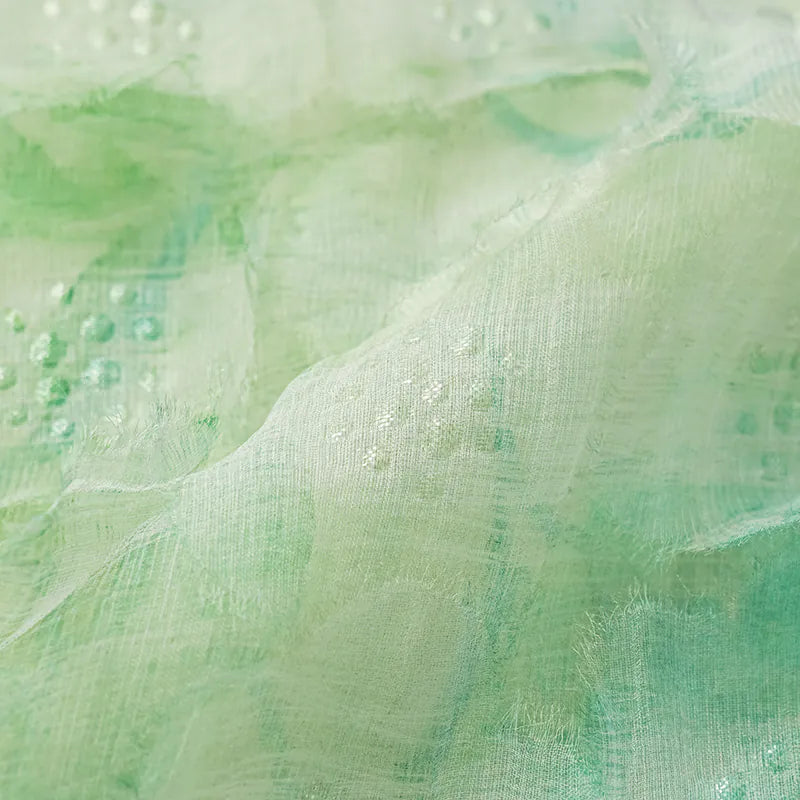 "Imperial Garden Teatime" Ruffo Coli 義大利高級訂製立體工藝面料國風上衣 — 翠綠飄花