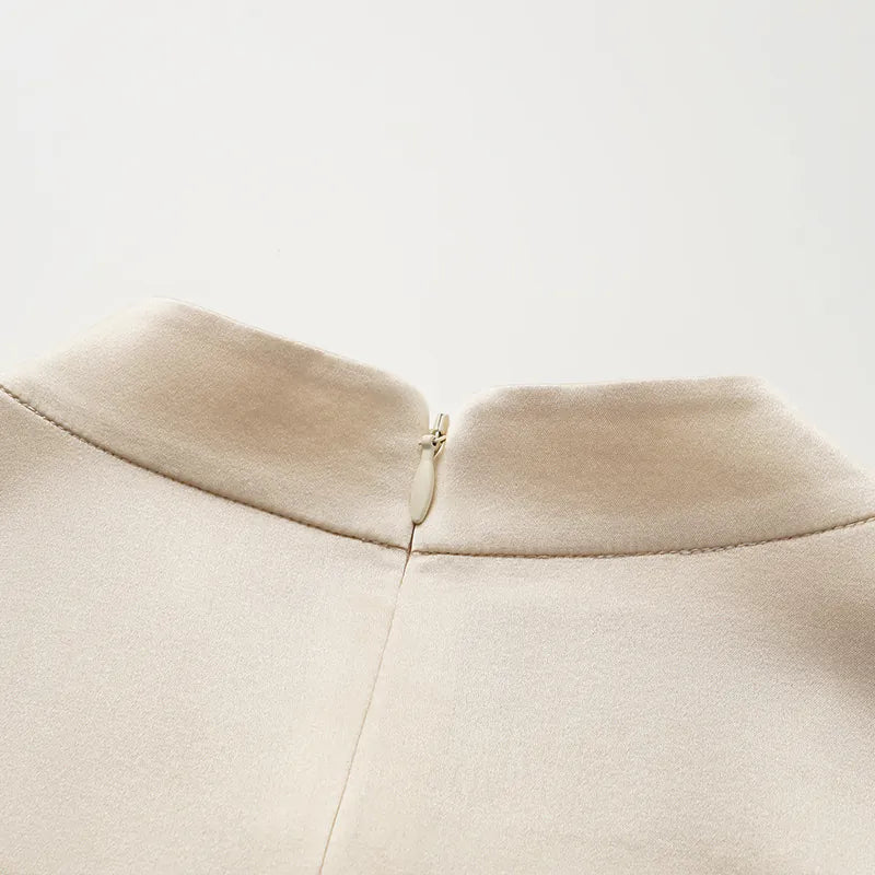 “茶宴” 100%真絲新中式旗袍洋裝 — 晨光白