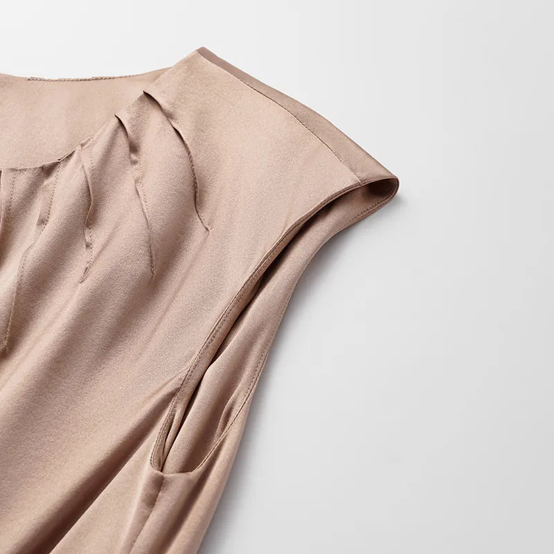 ”Date night elegance” 真絲不規則立體剪裁洋裝 —銅金