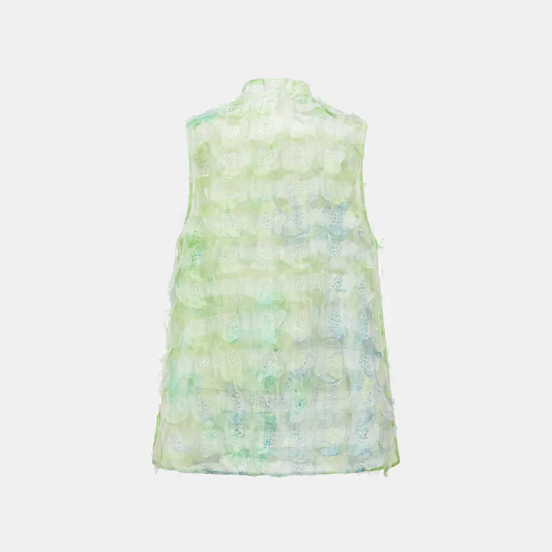 "Imperial Garden Teatime" Ruffo Coli 義大利高級訂製立體工藝面料國風上衣 — 翠綠飄花