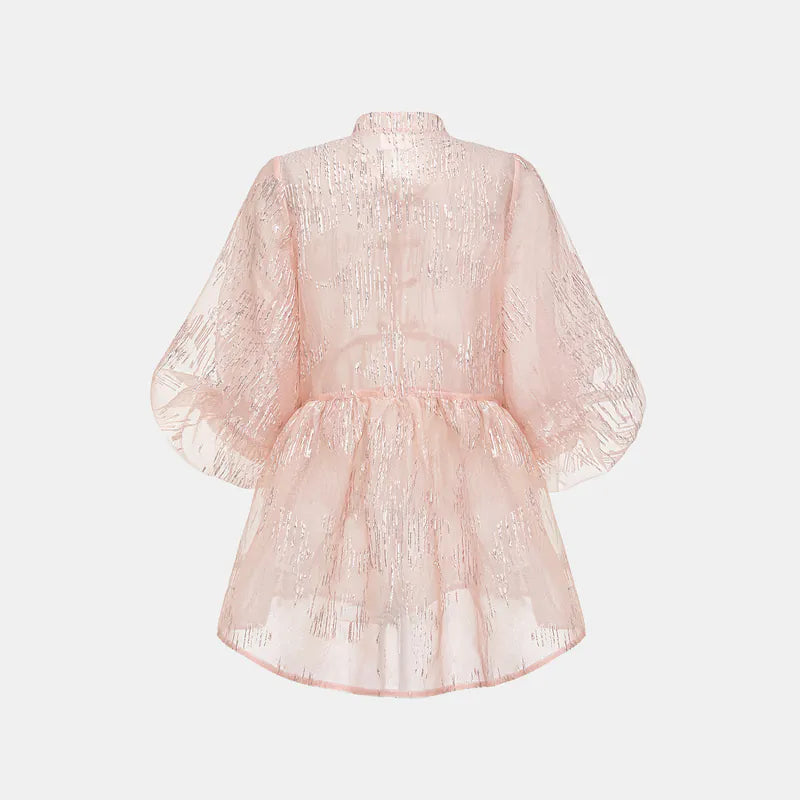 "Imperial Garden Teatime" custom jacquard fabric light Chinese style jacket - cherry blossom pink 