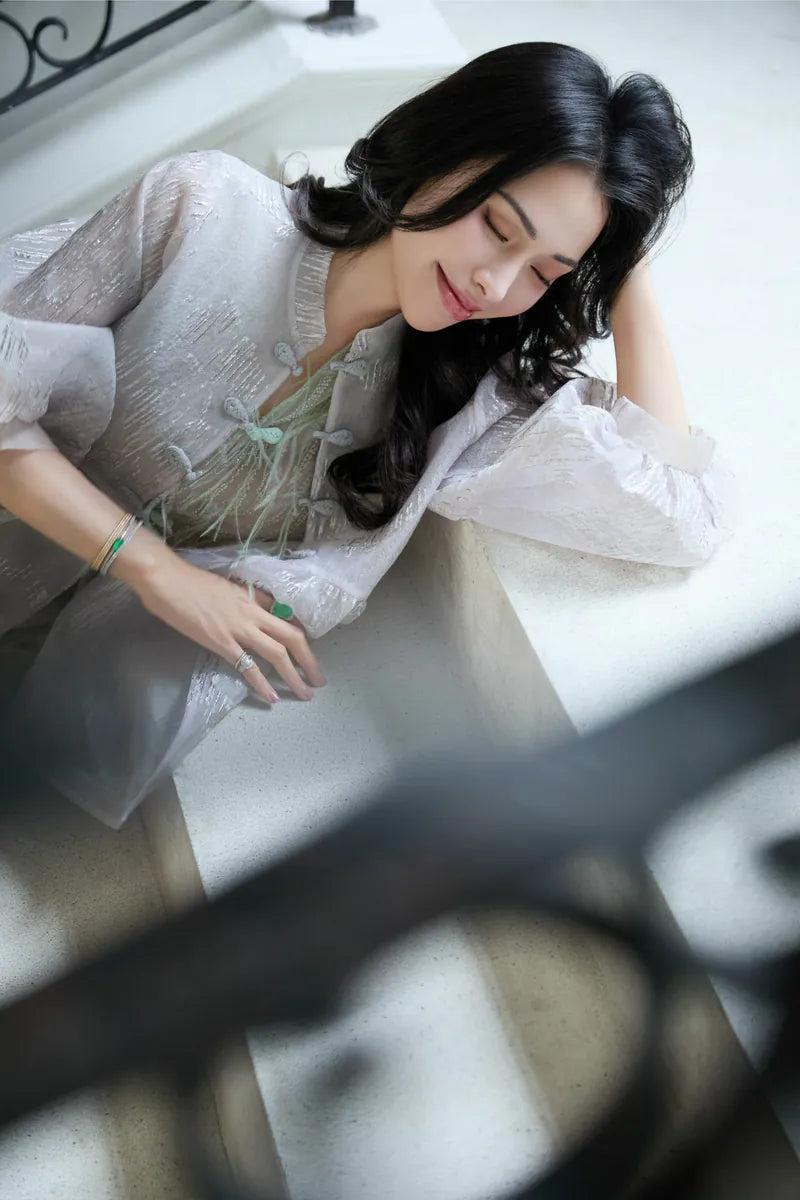 "Imperial Garden Teatime" Custom Jacquard Light Chinese Style Jacket - Lavender Purple 