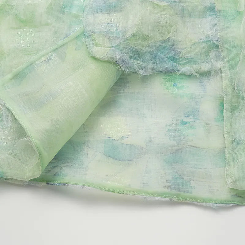 "Imperial Garden Teatime" Ruffo Coli 義大利高級訂製立體工藝面料國風上衣 — 翠綠飄花