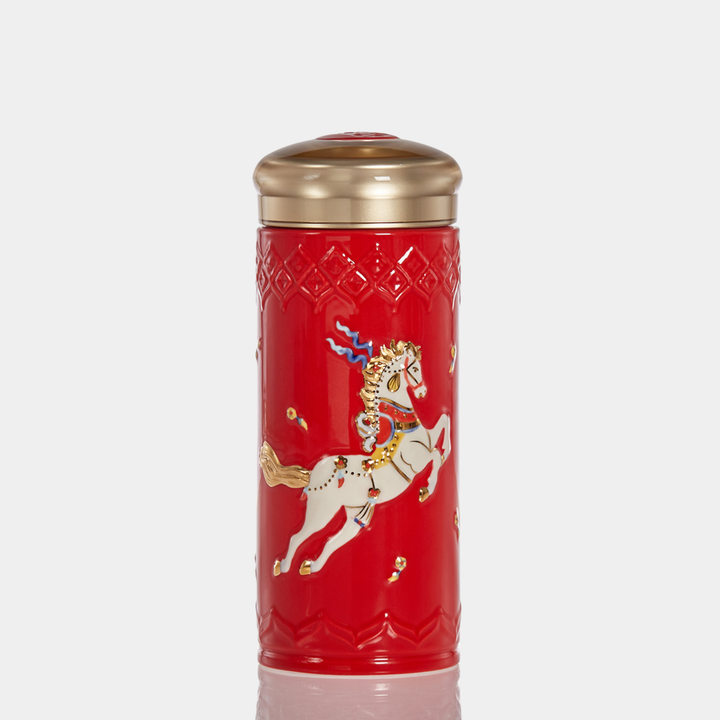乾唐軒 皇家天馬隨身杯─中國紅白彩金