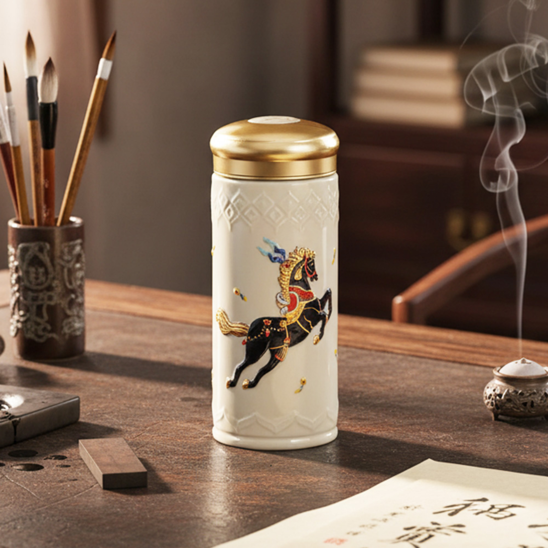 乾唐軒 皇家天馬隨身杯─透明白黑彩金