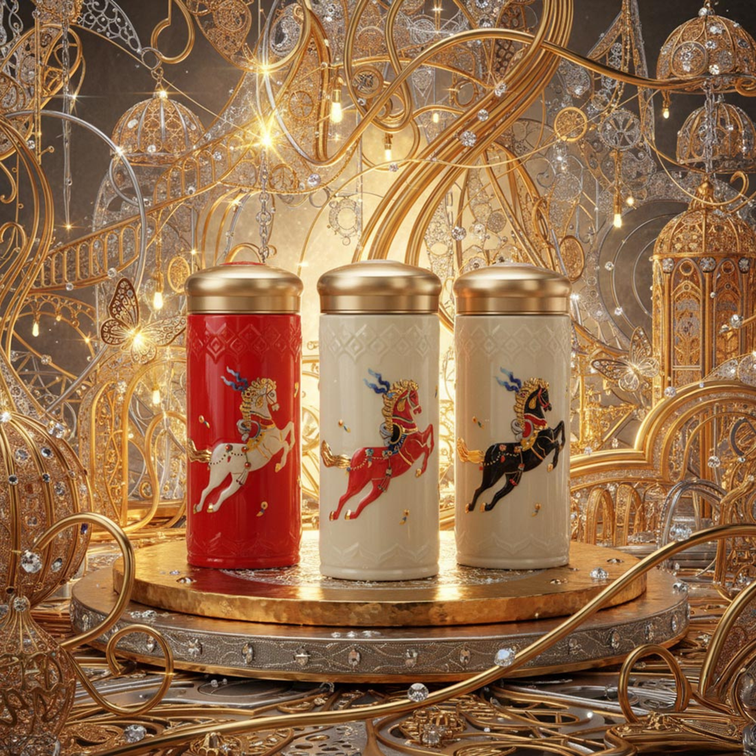 乾唐軒 皇家天馬隨身杯─透明白黑彩金