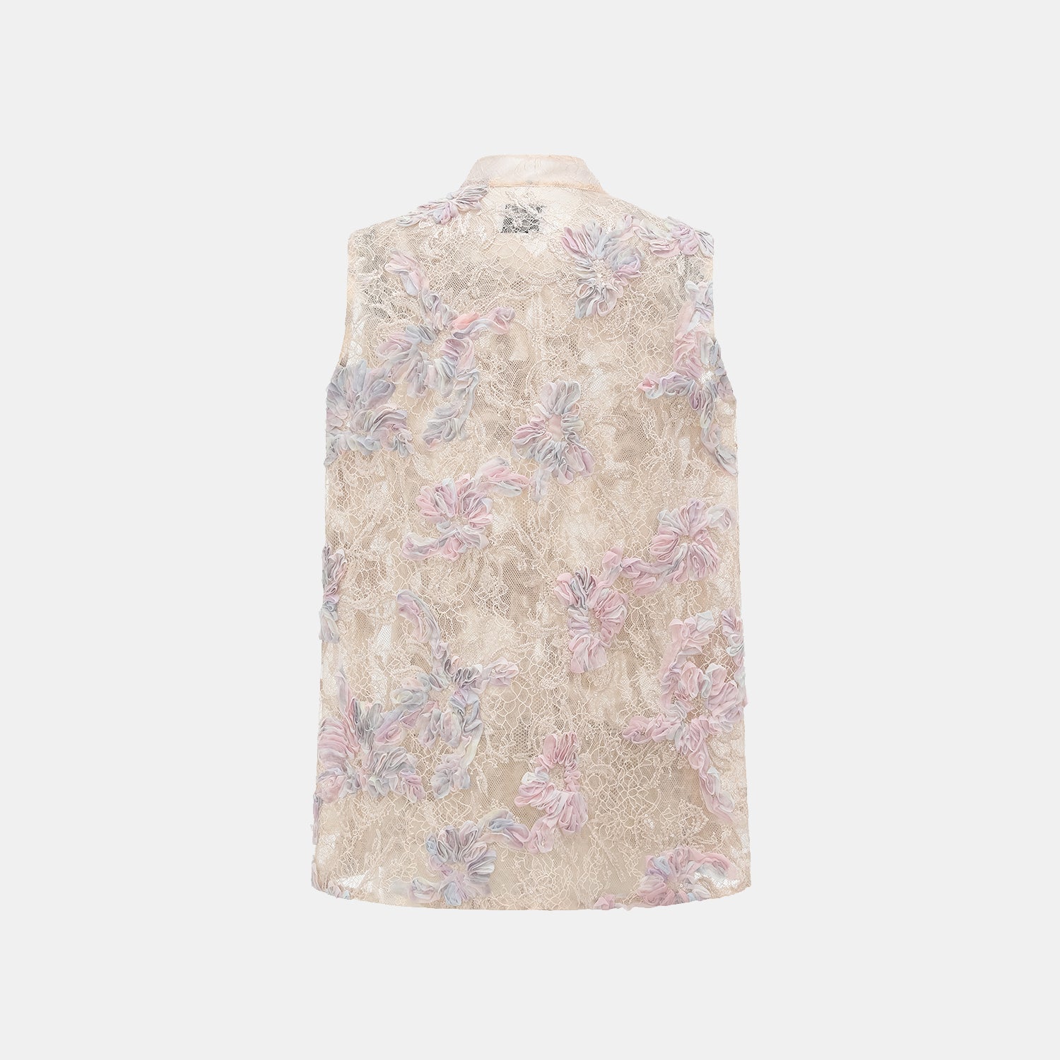 "Imperial Garden Teatime." 染緞隨畫工藝蕾絲輕國風背心— 晨曦花霧 Dawn Mist Bloom