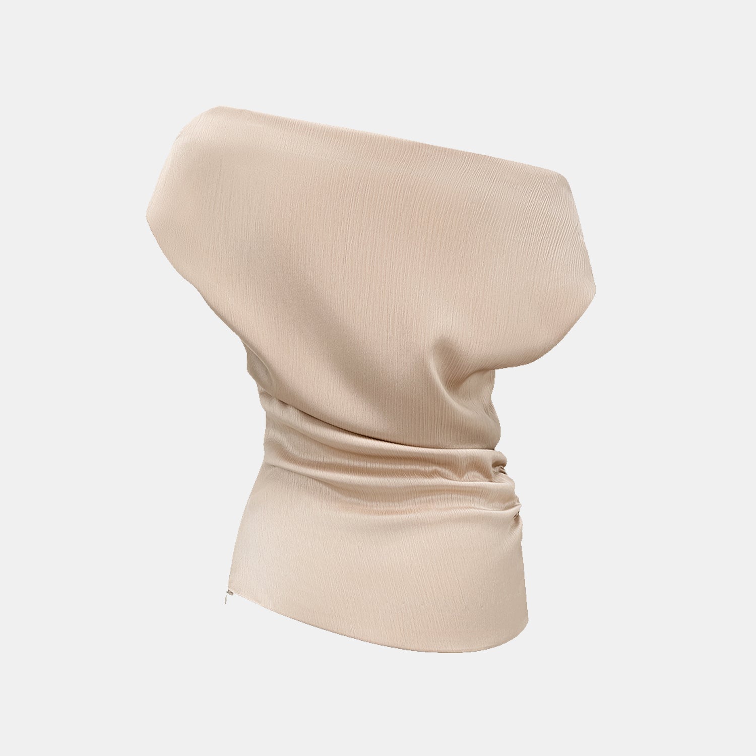 “Easy Go Chic” 韓國壓褶工藝面料斜肩上衣—裸金