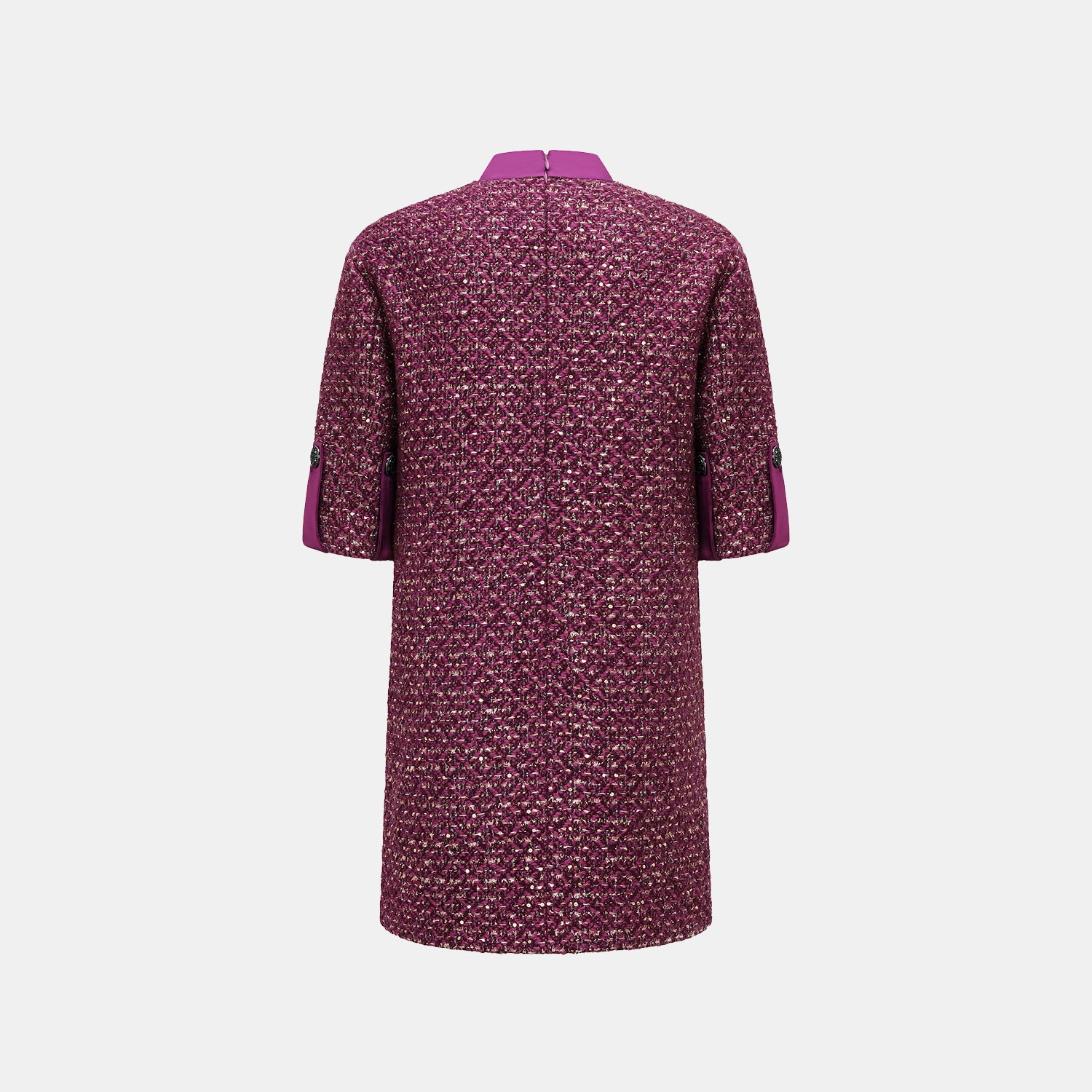 "Chelsea Tea Time" Tweed Faux Two-Piece Dress—Grape. 