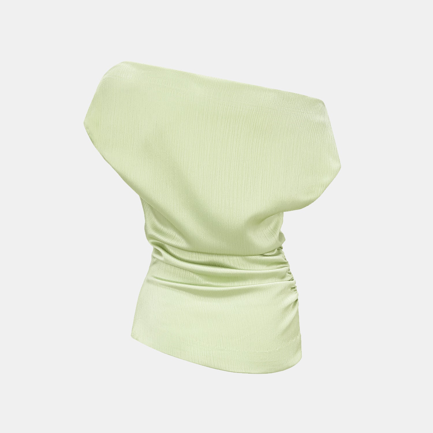 “Easy Go Chic” 韓國壓褶工藝面料斜肩上衣—氣泡綠