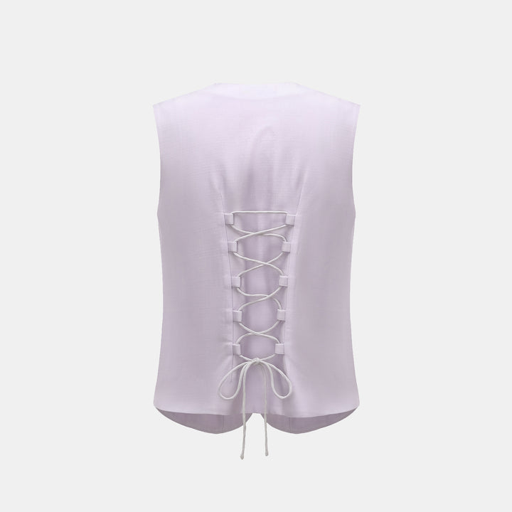 "Speak Sleek" 奢華輕薄麻感肌理醋酸綁帶西裝馬甲背心—Lilac