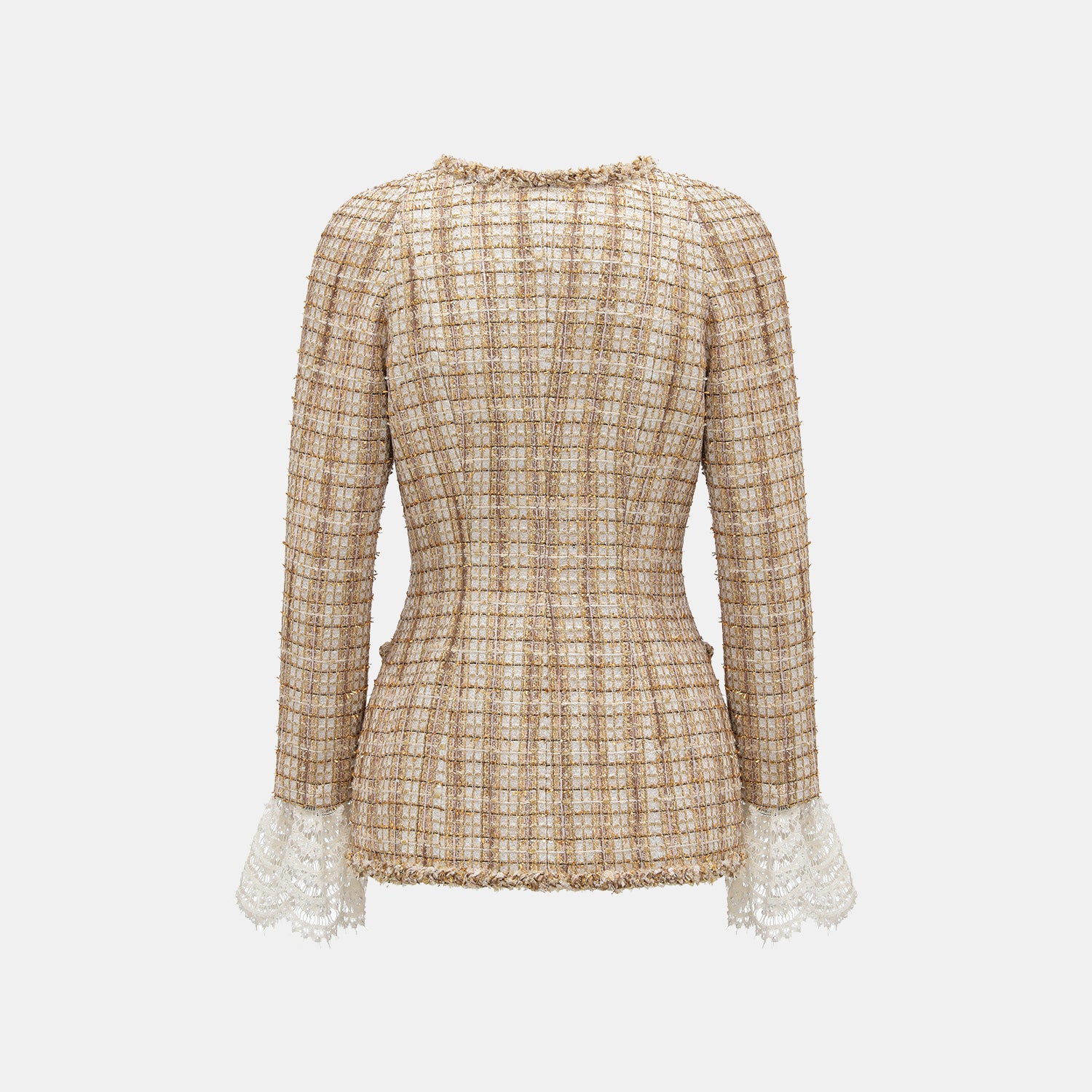 "Sloane Ave." 法國頂級縷金工藝蕾絲拚袖修身花呢外套—Versailles Chanson凡爾賽香頌