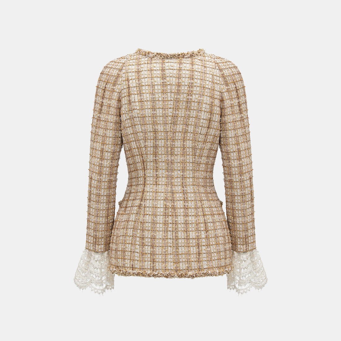 "Sloane Ave." 法國頂級縷金工藝蕾絲拚袖修身花呢外套—Versailles Chanson凡爾賽香頌