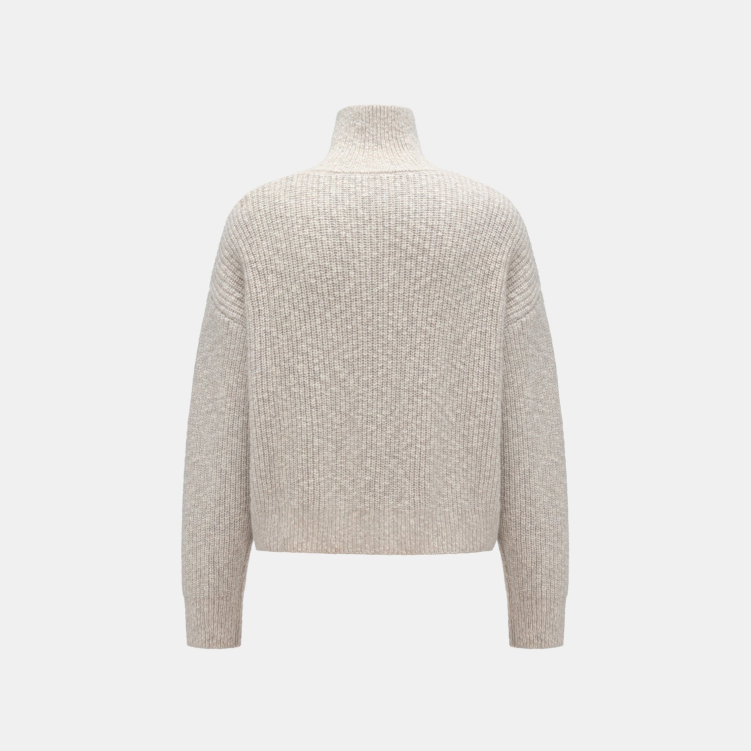 “Winter Diary” 100% Cashmere霧染細針羅紋邊飾高領針織外套—Winter Cotton冬日棉花