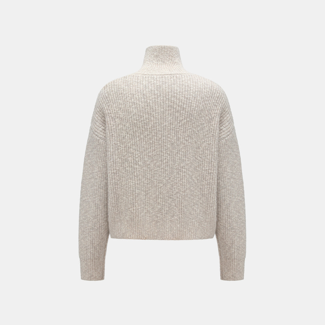 “Winter Diary” 100% Cashmere霧染細針羅紋邊飾高領針織外套—Winter Cotton冬日棉花