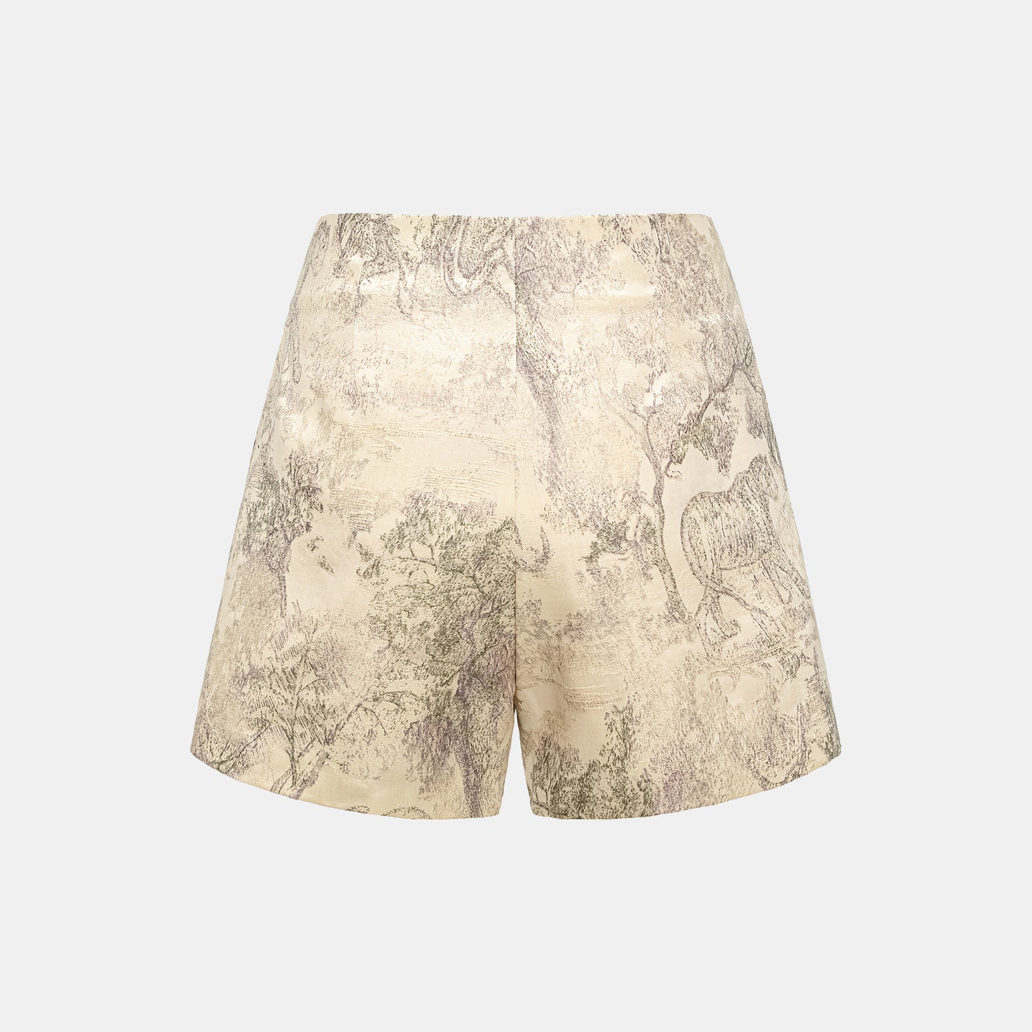 "Imperial Garden Teatime” 刺繡提花真絲羊毛短褲—綠