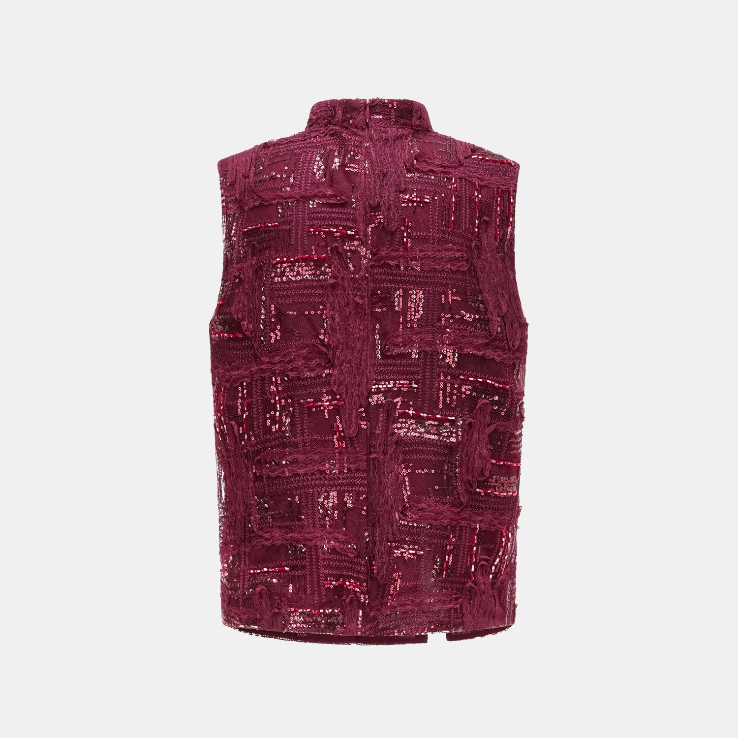 "Imperial Gala" 奢華蕾絲畫藝珠繡輕中式立上衣—胭霞含春