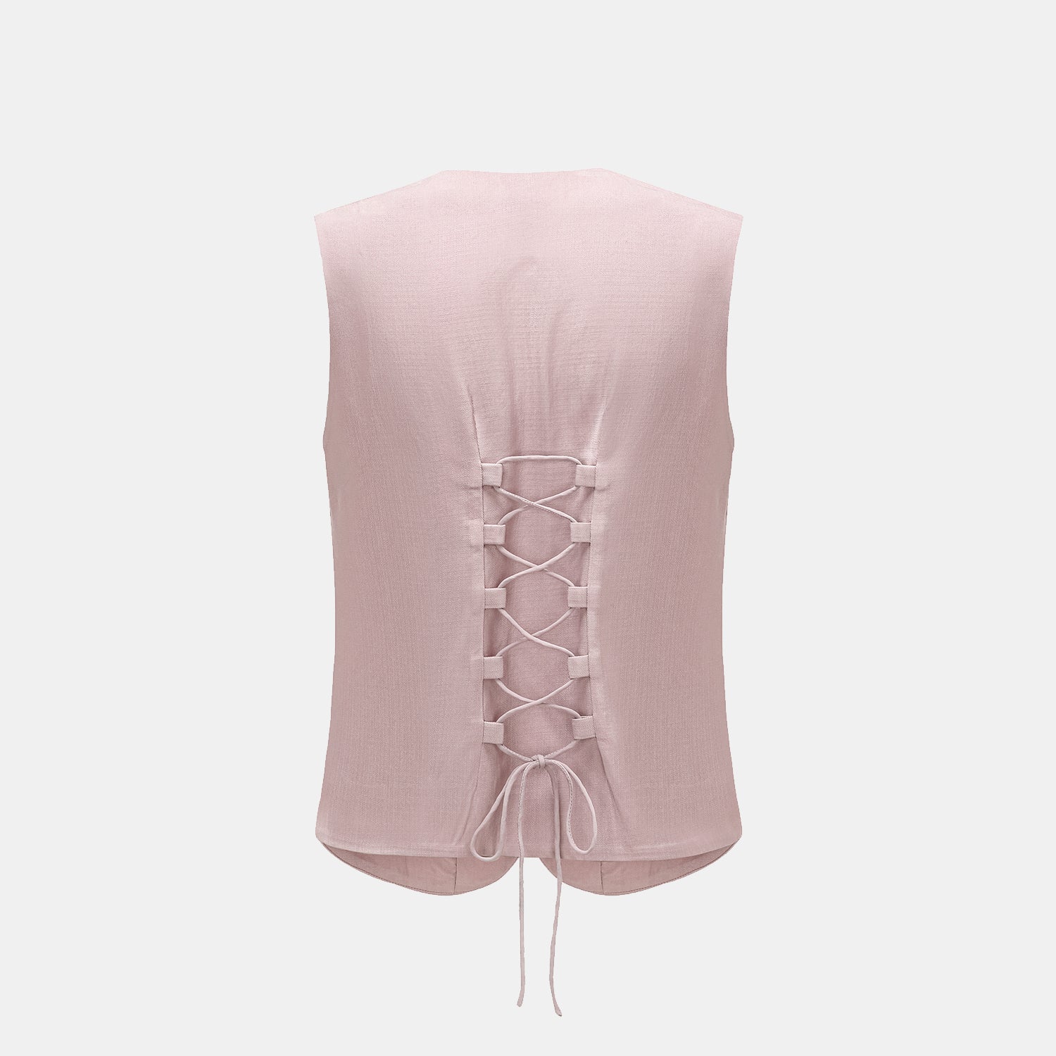 "Speak Sleek" 奢華輕薄麻感肌理醋酸綁帶西裝馬甲背心—Pink