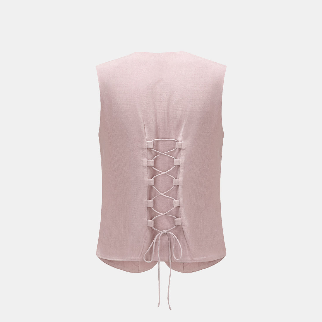 "Speak Sleek" 奢華輕薄麻感肌理醋酸綁帶西裝馬甲背心—Pink
