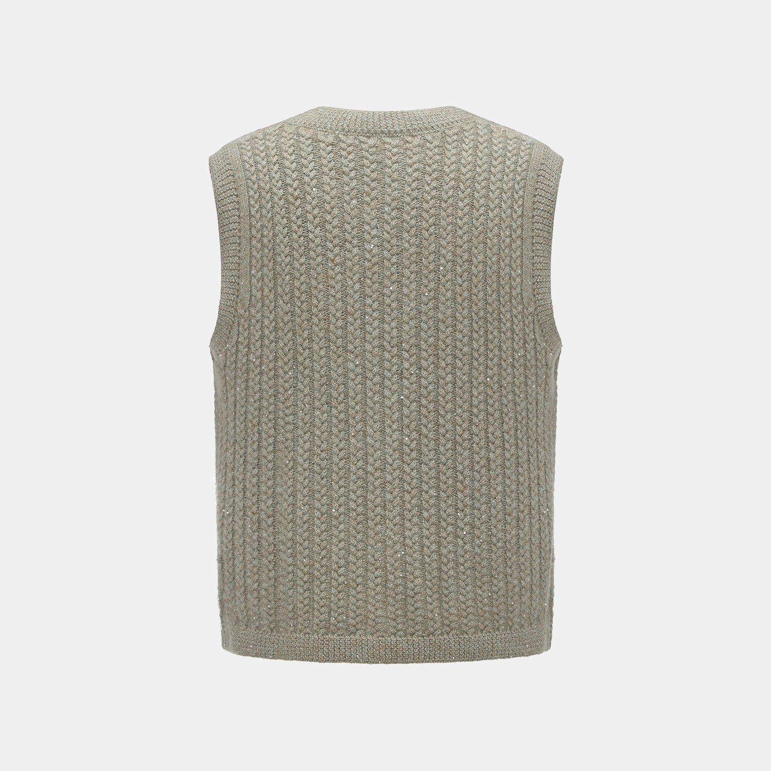 “Autumn Diary” 100% Cashmere 立體細麻花星點亮片針織背心—Silver Birch銀樺霧林