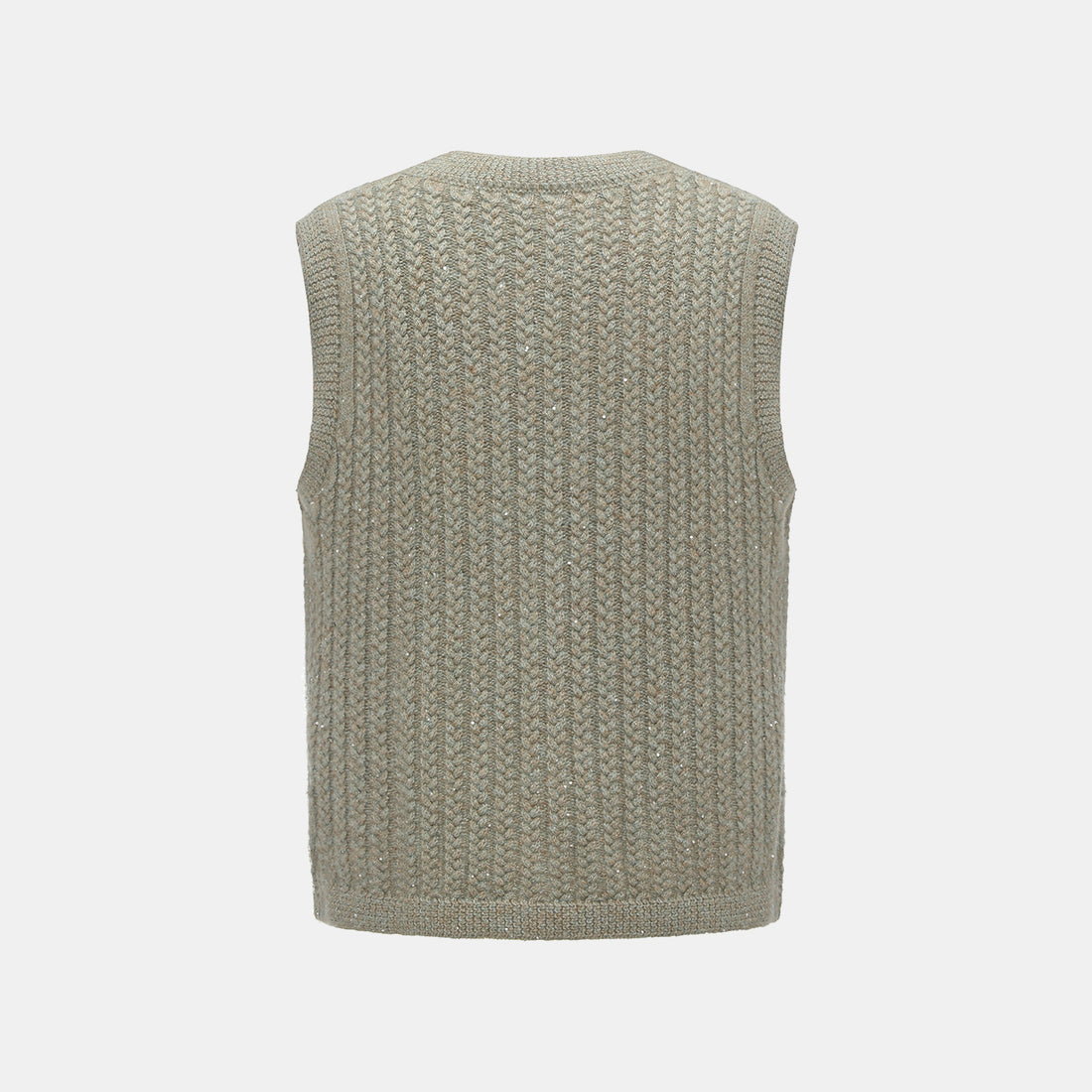 “Autumn Diary” 100% Cashmere 立體細麻花星點亮片針織背心—Silver Birch銀樺霧林