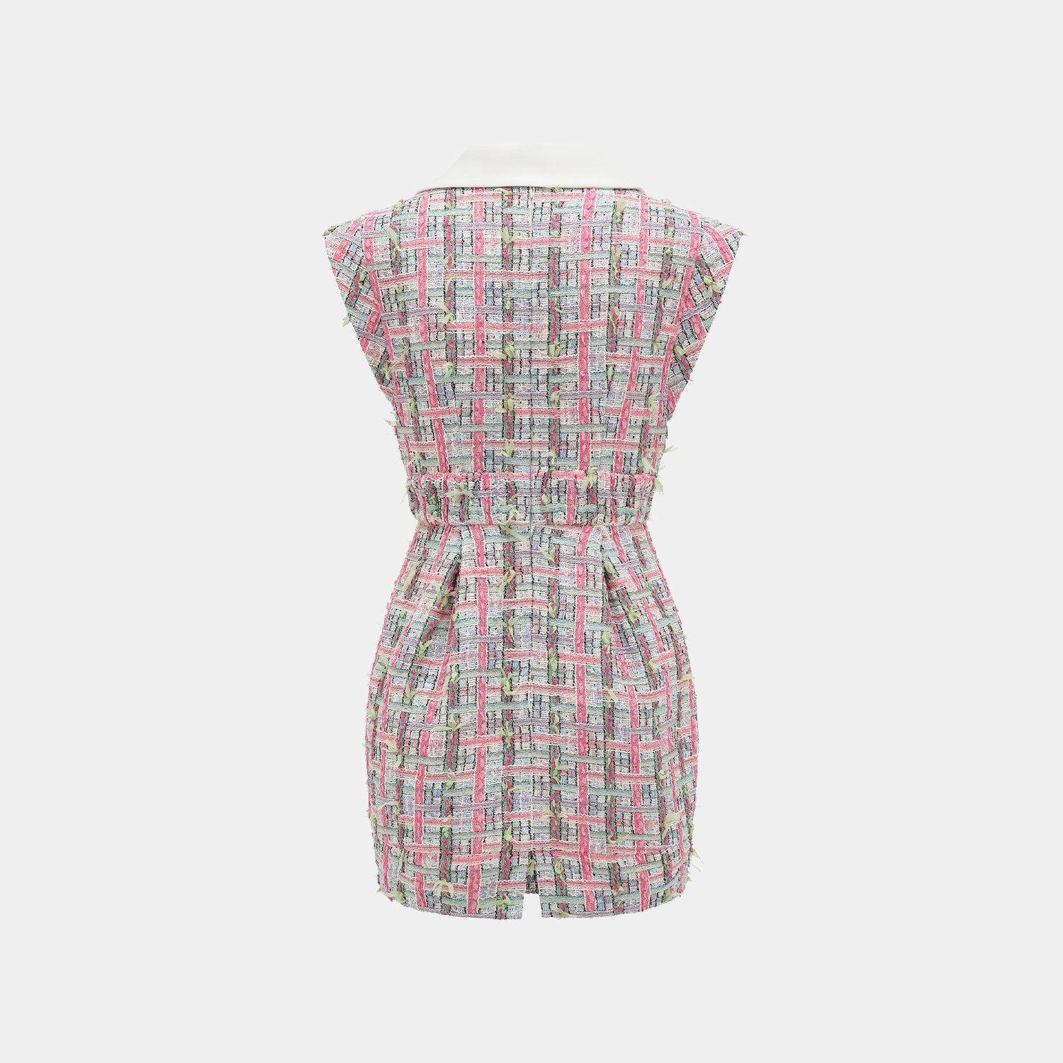 "Arcade of CherJoy Atelier."法國夏日輕薄花呢拼接收腰洋裝