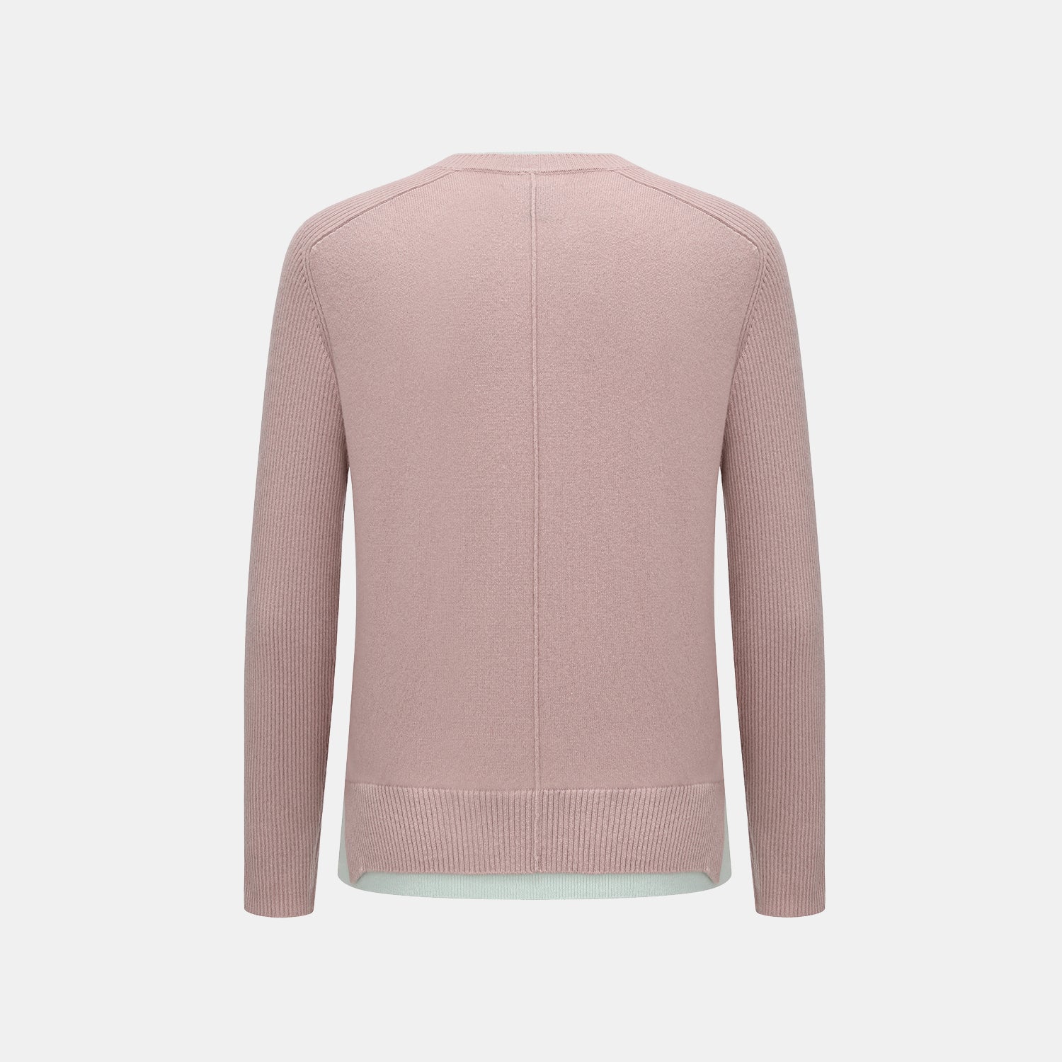 “Winter Diary” 100% Cashmere假兩件式羅紋拼接針織上衣—Blush Haze薄霧櫻粉